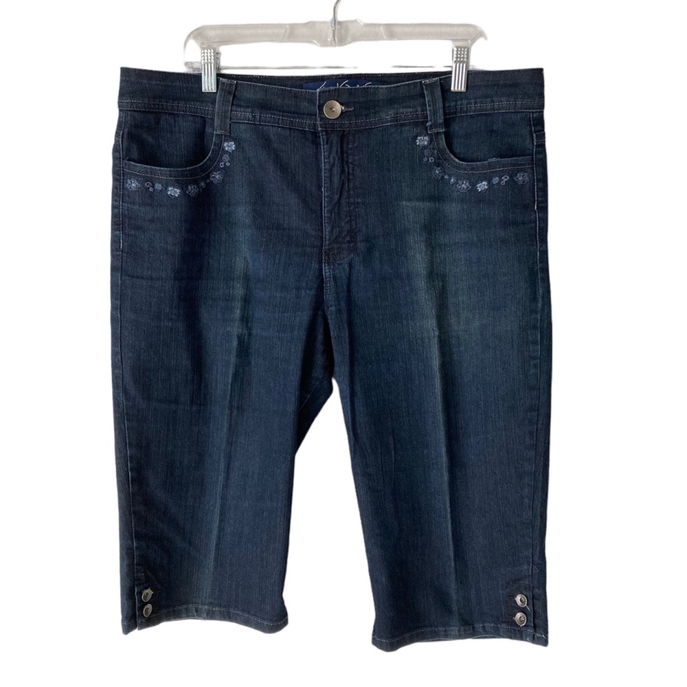 Gloria Vanderbilt Womens 16 Capri Jeans Blue Denim The Perfect Fit Embroidered